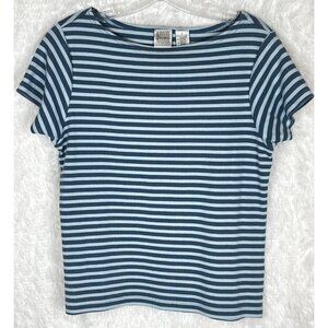 Jason Maxwell Women's Large Short Sleeve Blue Striped Knit Top